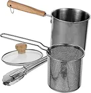 ELAYARD 1Set Deep Fryer Pot Stainless Steel Frying Pot with Strainer Basket and Food Tong for Barbecue Noodles Steak and Buffets Non Stick Kitchen Cookware