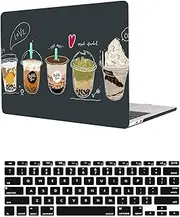 HLAAJJX Compatible with New MacBook Air 13.6 inch M2 M3 Case Cover 2024 2023 2022 A2681 A3113 with Retina Display & Touch ID, Plastic Laptop Case & Keyboard Cover Skin,Black&Drink