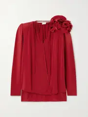 [Magda Butrym] Magda Butrym - Appliquéd Stretch-jersey Wrap Blouse - Red - FR 40 FR 40 Red
