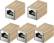 5 Pack RJ45 Coupler, Aluminum Alloy Shell, Ethernet Adapters Female to Female, 8-Pin Modular Straight Through Extender, Network Connectors for Cat8/Cat7/Cat6/Cat6a/Cat5e/Cat5 Ethernet Cable(Gold)