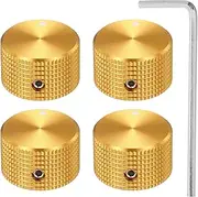sourcing map 4 Pcs Aluminium Potentiometer Knobs, 1/4" (6mm) Universal Volume Tone Control Knobs for Guitar, Bass, Grid 5/8" Gold