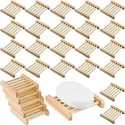 Amyhill 50 Pcs Bamboo Wood Soap Dish Bulk Bathroom Wooden Soap Case Soap Savers for Bar Soap Self Draining Soap Holder Hand Craft Wood Soap Tray for Kitchen Sponge, 3.3 x 3.3 x 0.67 Inch (Wood Color)