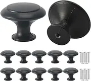Pack of 10 Furniture Knobs, 30 mm Black Cabinet Knobs, Black Door Knobs, Vintage Style with Screws, Universal Large Door Knobs, Suitable for Cupboards, Kitchen Cupboards, Bedroom Cabinets, Drawers,
