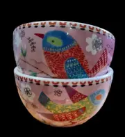 Two PIER 1 Bowls Cereal Soup Ice Cream Ironstone Multicolor Birds NEW WITH TAG