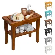 Teak Shower Bench Stool with Storage Shelf, Waterproof Shower Chair Spa Bath