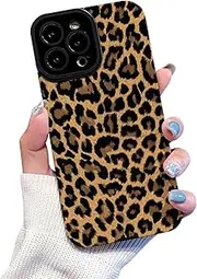 [Beownest] for iPhone 14 Pro Max Case Cute Leopard Pattern Leather Aesthetic Phone Case for Women Girls Soft Silicone Protective Case for iPhone 14 Pro Max -Brown