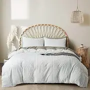 Queen Quilt Cover, 3PCS Boho Tufted Duvet Cover Queen Size, Jacquard Geometric Pattern Bedding Sets-1 White Duvet Cover & 2 Pillowcases