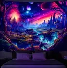 Blacklight Scenery Galaxy Tapestry UV Reactive Tapestry for Bedroom Black Light