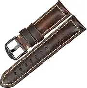 MVBVTKTAER Handmade Strap 20mm 22mm 24mm Buckle Retro Oil Wax Leather Strap Suitable Fit for Fossil Strap Watch Strap(Dark Brown B,22mm)