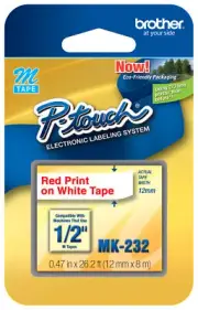 Genuine Brother MK232 P-touch Label Maker Tape M-K232 Red on White MK-232