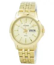 Citizen Gold Tone Stainless Steel Champagne Dial BF2013-56P 50M Mens Watch