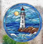 LIGHTHOUSE Window Cling Faux Stained Glass Decal New