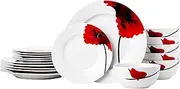 [Amazon Basics] 18-Piece Kitchen Dinnerware Set, Plates, Dishes, Bowls, Service for 6, Poppy