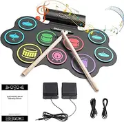 linzezon Electronic Drum Set, 9 Practice Drum Pads,Roll-up Rechargeable Drum Set,Portable Digital Midi Practice Drum Pad for Beginners, Plus