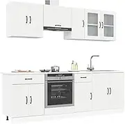 8 Piece Kitchen Cabinet Set for Modern Homes - Kalmar White Engineered Wood Storage with Durable Glass, Adjustable Feet, and Ample Space for Bowls, Pots, Plates