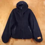 HERON PRESTON Mens Jacket Small Black Zip Up Deep Pile POLAR FLEECE HOODIE $690