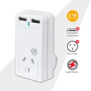 Sansai Surge protected Mains Power Point adapter with 2 USB Port charging Mobile