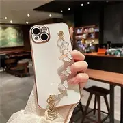 Plating Butterfly Metal Bracelet Phone Chain Case for iPhone 15 14 Pro Max 14 Pro 13 12 11 Mini XR XS X Cover,White,for iPhone 15
