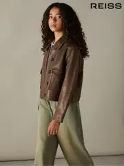 Reiss Brown Hanson 9-13 yrs Leather Patch-Pocket Jacket (AA3639) | $445