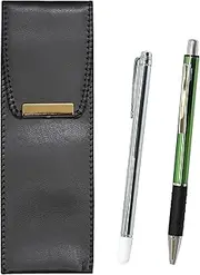 Eco Leather Pen Case, Metal Indicator Stick and Metal & Pitch Grip Ballpoint Pen Set, Green, BR-701S-WZ2067BP-G