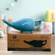 Premium Handmade Durable Ceramic Neti Pot - Nose Cleaner Nasal Cleaner - Sinus - Tool Kit for Home ((Blue)