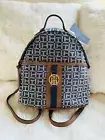 NWT Tommy Hilfiger Women’s Backpack Purse navy blue Logo Monogram Brown Trim