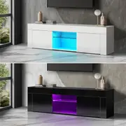 Oikiture Entertainment Unit TV Unit TV Cabinet Stand LED Gloss 130cm Black White
