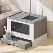 Top Entry Anti-Splashing Cat Toilet Foldable Cat Litter Box with Lid Enclosed Cat Potty with Cat Litter Scoop Non-Sticky Cat Pan