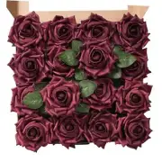 Artificial Roses for Decoration 16pcs Real Looking Fake Flowers w/Stem Marsala