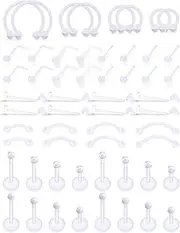 [Yaalozei] 16G Clear Piercing Retainers for Surgery Bioflex Nose Rings Septum Eyebrow Lip Labret Cartilage Tragus Earring Retainer Bar Plastic Piercing Jewelry for Work Surgery