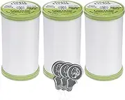 Coats & Clark Hand Quilting Sewing Thread Cotton Covered Polyester 325 Yards S960 3 Pack Bundle with 3 Bella's Crafts Needle Threaders (White)