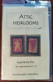 ATTIC HEIRLOOMS Punchneedle Embroidery KIT - Fabric Wool Floss HEART & STAR PINS