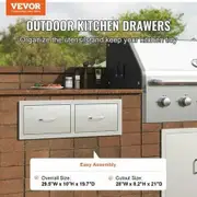 Outdoor Kitchen Drawers 30" W x 10" H x 20" D Horizontal Double BBQ Access Drawers Stainless Steel with Handle BBQ Island Drawers