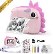 Instant Print Camera for Kids, Digital Selfie Video Camera, Pink
