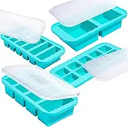 [Souper Cubes] Gift Set - Kitchen Set With 2 Tbsp, 1/2 Cup, 1 Cup, and 2 Cup Silicone Freezer Trays With Lids - Meal Prep and Kitchen Storage Solutions - Aqua