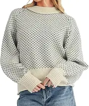 [D-Sun] Women Pullover Sweaters Knit Casual Sweater Long Sleeves Crewneck Chunky Pullover Small Plaid Roll Ribbed Edge