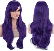 IMISSU 28 Inch/70cm Long Hair Water Wavy Wigs with Bangs Cosplay Costume Wig (Dark Purple)