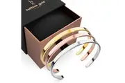 Boxed 3 Tri-Tone Avenue Classic Cuff Bangle Set - 4mm