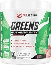 Red Dragon Nutritionals Greens Gut + Immunity Powder 150 g, White Lychee