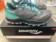 Saucony Women's Peregrine 11 Trail Running Shoe Shadow/Jade Size 6.5