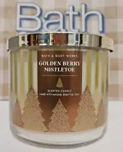 Bath & Body Works Golden Berry Mistletoe 3 Wick Candle NEW