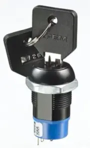 Apem LK SERIES KEYLOCK SWITCH LK6HGB126M3 4A 3-Way DP3T Latching, 45° Indexing