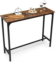 Costway 120 cm Bar Table, Industrial High Top Bar Table w/Metal Frame & Adjustable Feet, Rectangular Narrow Table for Small Space, Multifunctional Pub Dining Table Console Table for Kitchen Bar