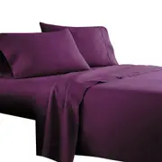 Purple 1000TC 4PCS Single/KS/Double/Queen/King Bed Flat Fitted Sheet Set Pillowcase
