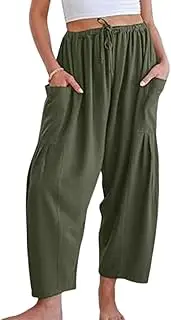 [Generic] Women's Wide Leg Drawstring Linen Pants,Women's Casual Loose Drawstring Summer Linen Pants with Pockets