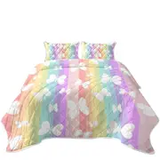 Rainbow Stripes and Butterflies Coverlet