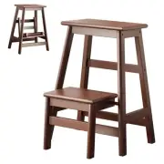 2 Tier Folding Step Stool, Multi-Purpose Foldable Wood Step Ladder for Adults
