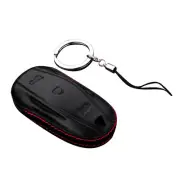 Leather Car Key Cover Bag Protective Case With Chain For Tesla Model S/X Fob
