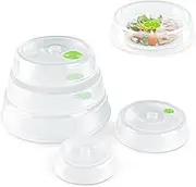 Flexzion Microwave Covers For Food Splatter Guard Protector (Set of 5, Green) - Food Cover Lid With Steam Ventilation Window Dish Washer Safe - Mixed Sizes For Large & Small Food Plates Bowls