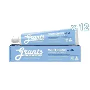 12 x Grants Whitening Natural Toothpaste Whitening + HA 110g Fluoride Free